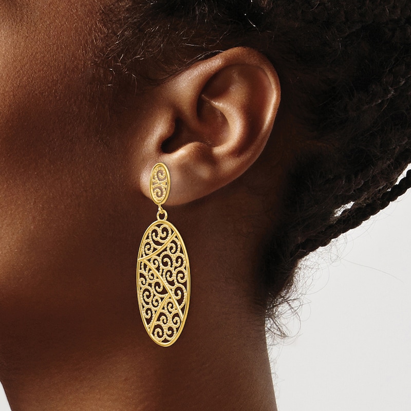 Oval Dangle Earrings 14K Yellow Gold