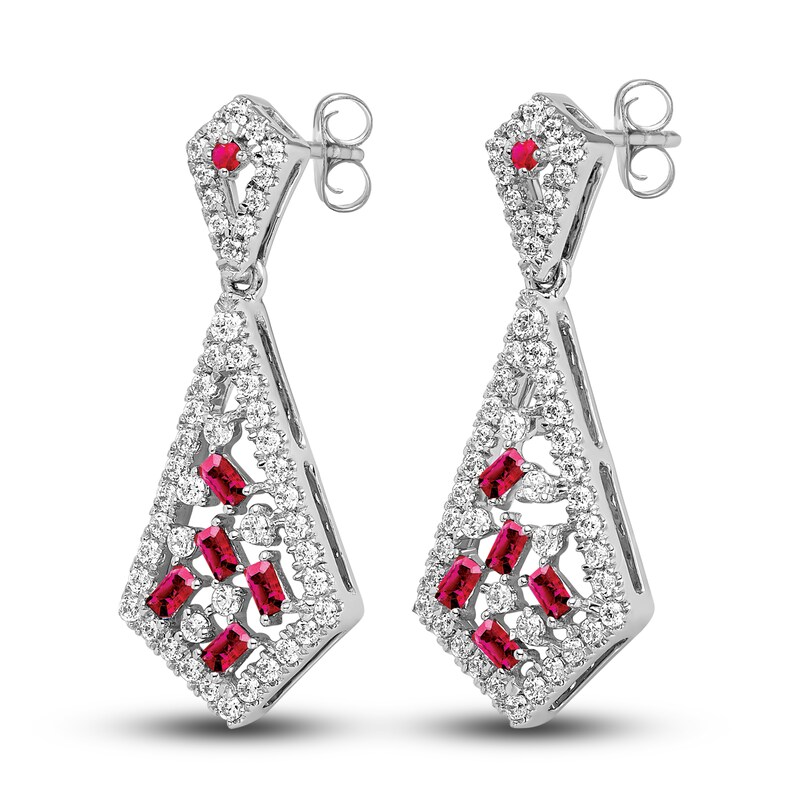 Natural Ruby Earrings 5/8 ct tw Diamonds 14K White Gold