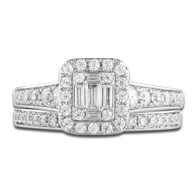 Main Image 3 of Diamond Halo Bridal Set 3/4 ct tw Baguette/Round 14K White Gold