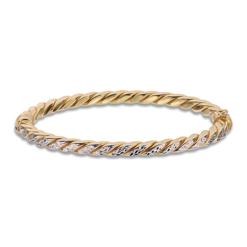 Main Image 1 of Italia D'Oro Diamond-Cut Tube Bangle Bracelet 14K Yellow Gold 5.0mm