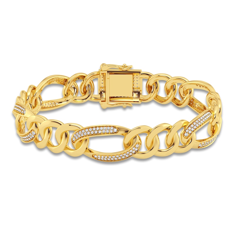Main Image 1 of Men's Diamond Cuban Link Bracelet 1-1/2 ct tw Round 14K Yellow Gold 8.5"