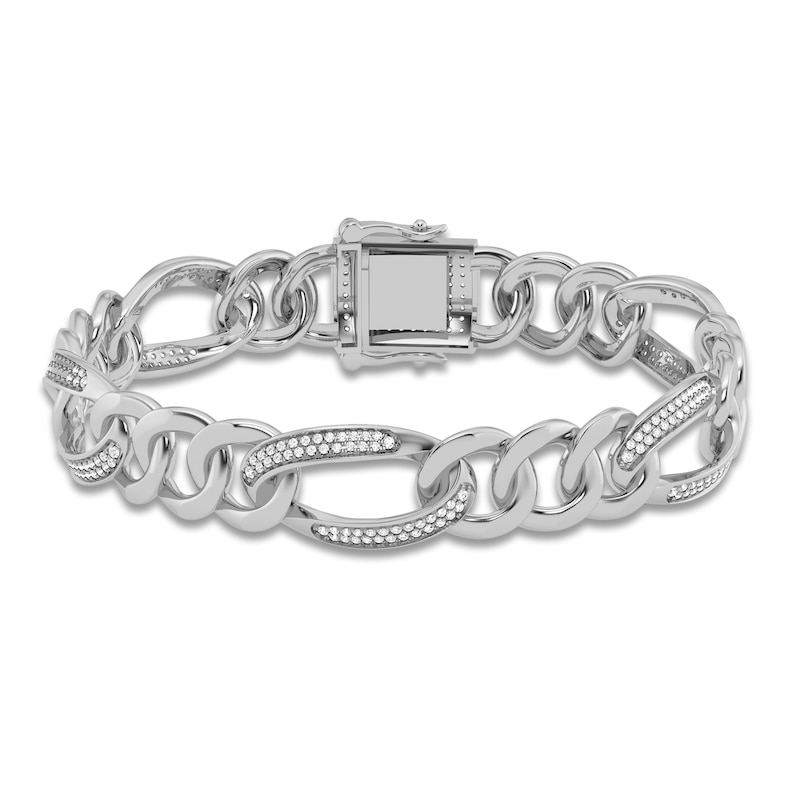 Main Image 1 of Men's Diamond Cuban Link Bracelet 1-1/2 ct tw Round 14K White Gold 8.5"