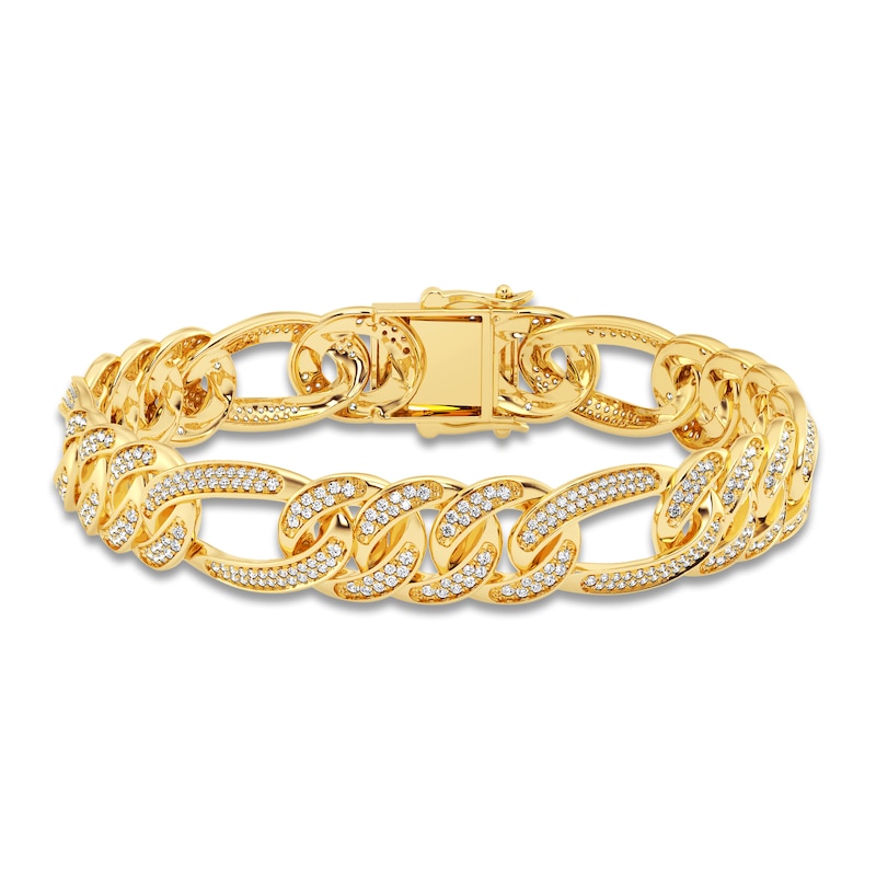 Main Image 1 of Men's Diamond Bracelet 3 ct tw Round 14K Yellow Gold 8.5"