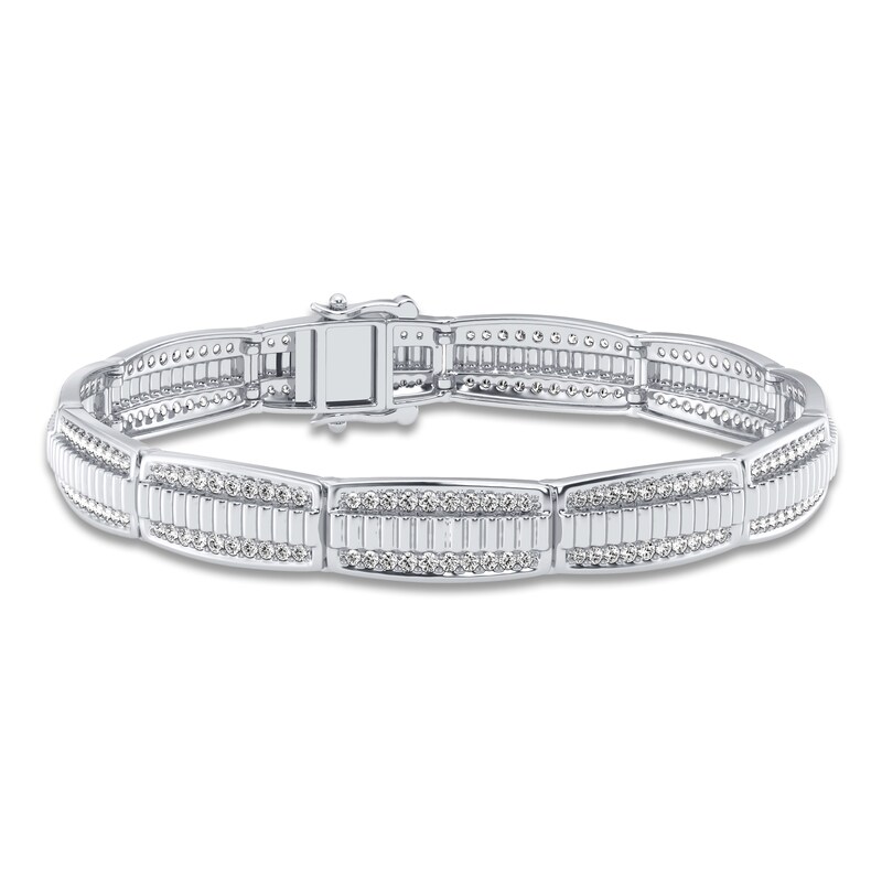 Main Image 1 of Men's Diamond Bracelet 3 ct tw Round 14K White Gold 8.5"