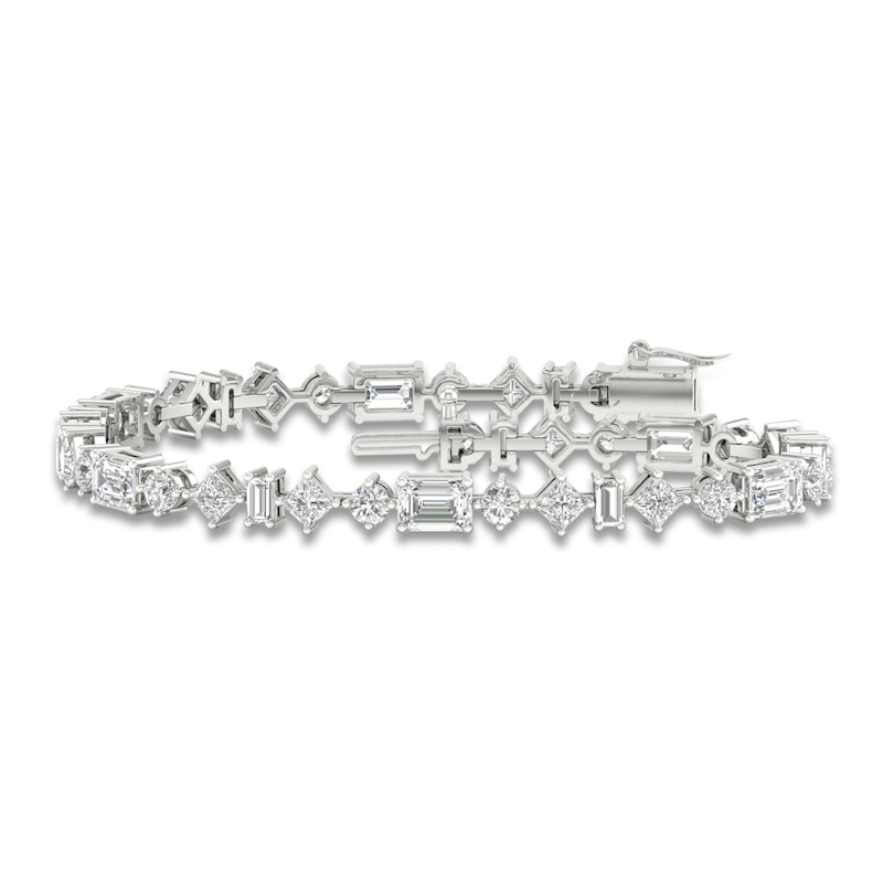 Lab-Created Diamond Bracelet 8-1/2 ct tw Emerald/Princess/Round/Baguette 14K White Gold 7.25"