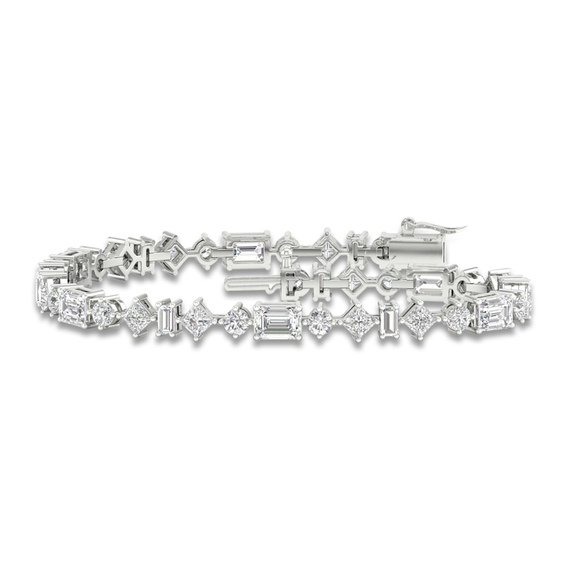 Main Image 1 of Lab-Grown Diamond Tennis Bracelet 8-1/2 ct tw Emerald/Princess/Round/Baguette 14K White Gold 7.25"