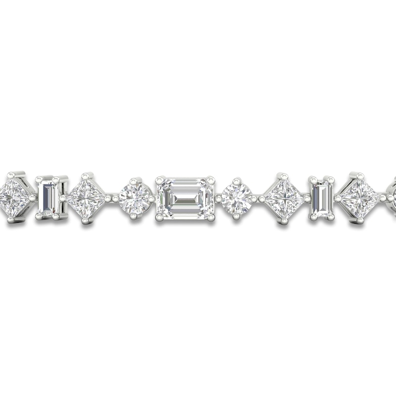 Lab-Created Diamond Bracelet 8-1/2 ct tw Emerald/Princess/Round/Baguette 14K White Gold 7.25"