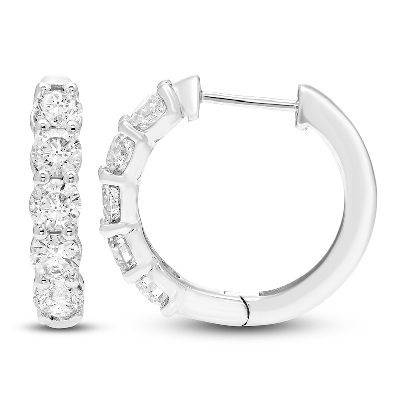 Main Image 2 of Diamond Hoop Earrings 2 ct tw Round 14K White Gold