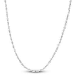 Solid Diamond-Cut Rope Chain Necklace 14K White Gold 16" 2.5mm