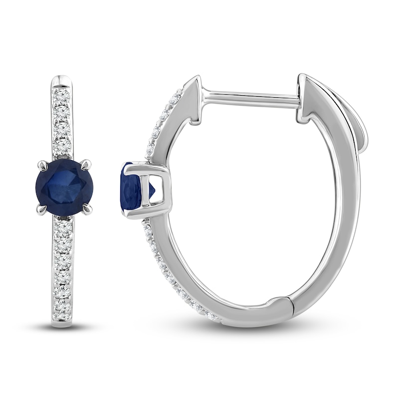 Montana Blue Round-Cut Natural Sapphire Hoop Earrings 1/6 ct tw Round 14K White Gold