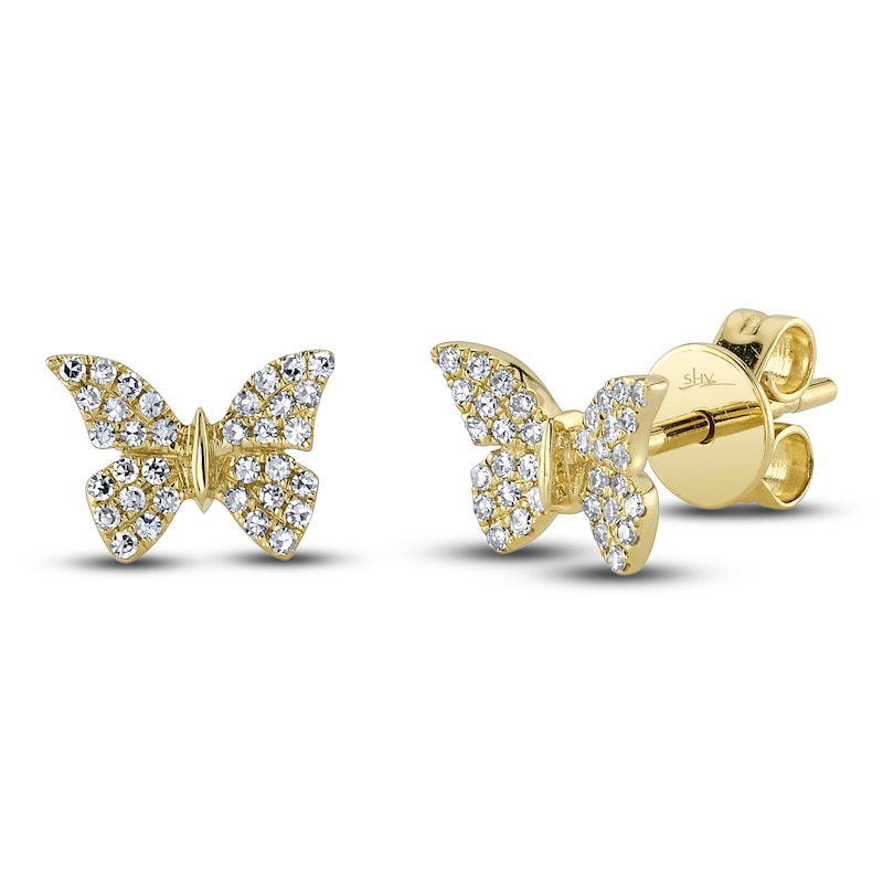 Shy Creation Diamond Butterfly Stud Earrings 1/8 ct tw Round 14K Yellow Gold SC55024044