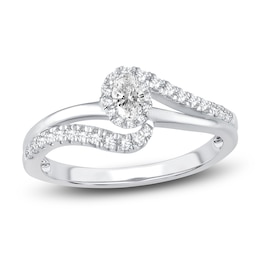 Diamond Halo Bypass Ring 3/8 ct tw Oval/Round 14K White Gold