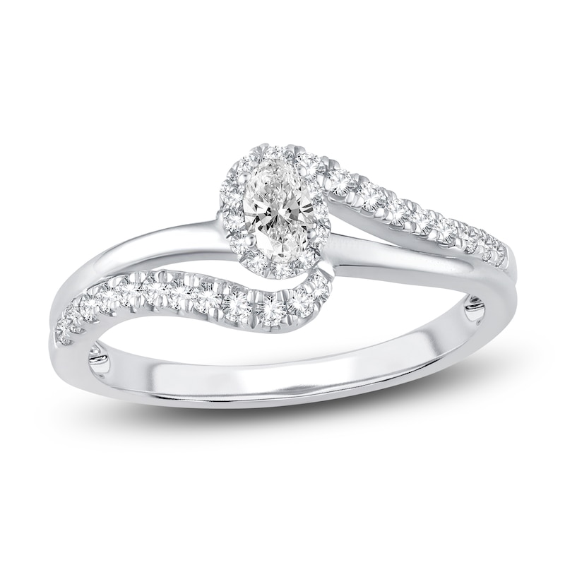 Main Image 1 of Diamond Halo Bypass Ring 3/8 ct tw Oval/Round 14K White Gold