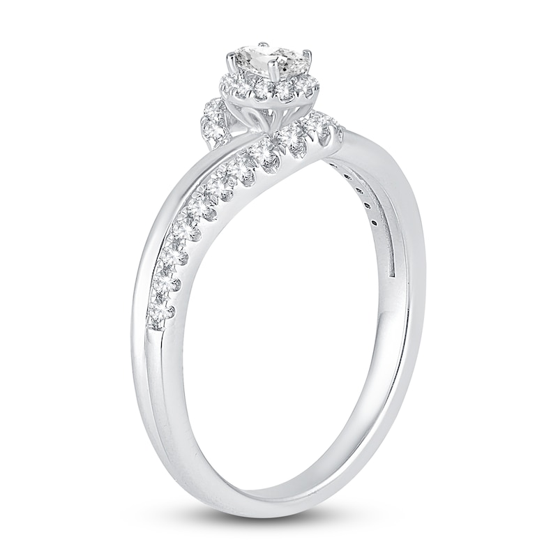 Main Image 2 of Diamond Halo Bypass Ring 3/8 ct tw Oval/Round 14K White Gold