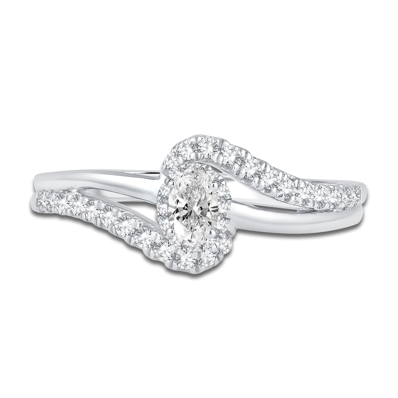 Main Image 3 of Diamond Halo Bypass Ring 3/8 ct tw Oval/Round 14K White Gold