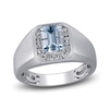 Thumbnail Image 1 of Men's Natural Aquamarine & Diamond Ring 1/5 ct tw 14K White Gold