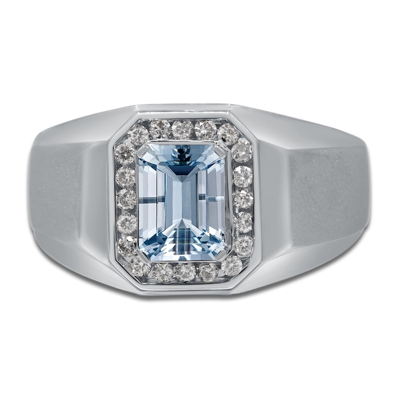 Main Image 2 of Men's Natural Aquamarine & Diamond Ring 1/5 ct tw 14K White Gold
