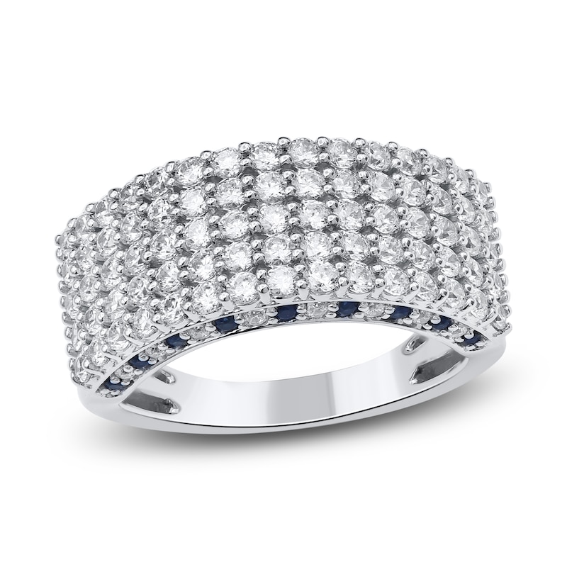 Main Image 1 of Natural Sapphire & Diamond Multi-Row Wedding Band 1-1/2 ct tw 14K White Gold