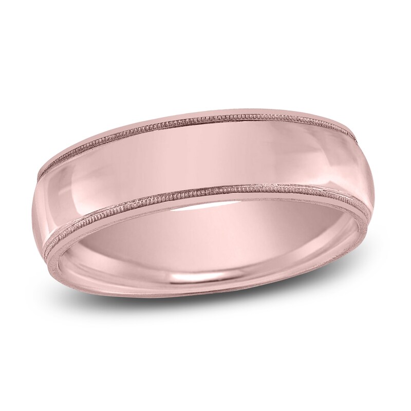 Main Image 1 of Milgrain Beveled Wedding Band 14K Rose Gold 8mm