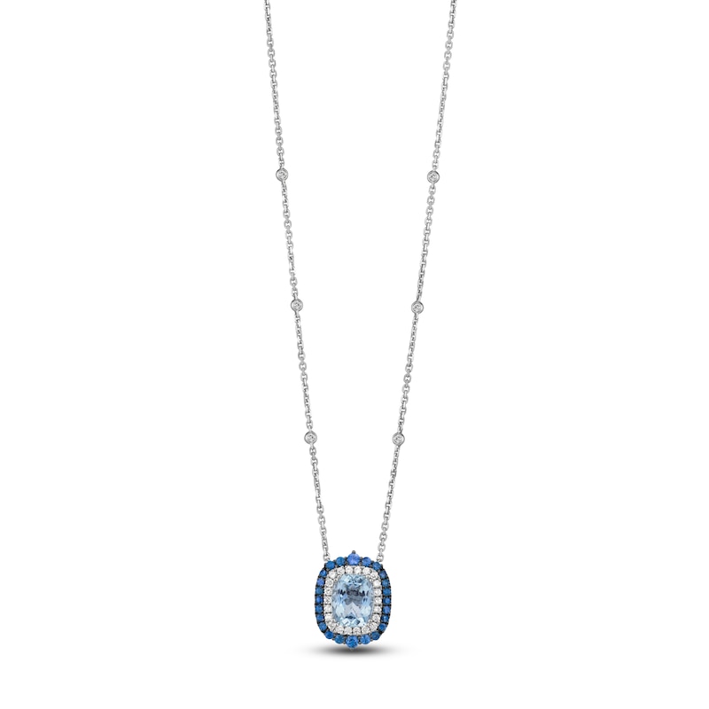 Le Vian Natural Sapphire , Aquamarine & Diamond Necklace 3/8 ct tw Platinum