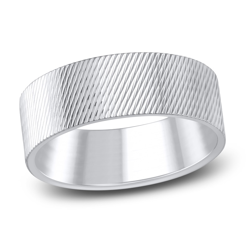 Main Image 1 of High-Polish Textured Wedding Band 14K White Gold 8.0mm