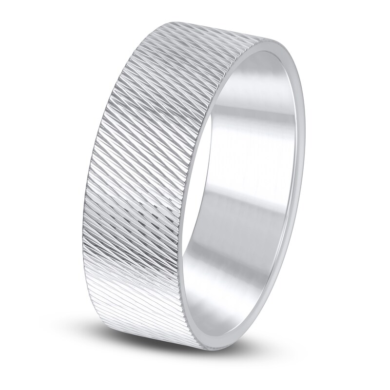 Main Image 2 of High-Polish Textured Wedding Band 14K White Gold 8.0mm