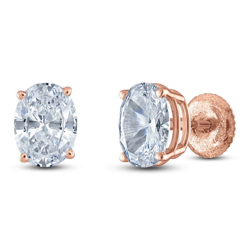 Main Image 2 of Oval-Cut Lab-Grown Diamond Solitaire Stud Earrings 1-1/2 ct tw 14K Rose Gold (F/SI2)