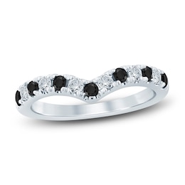 Black & White Diamond Chevron Anniversary Ring 1/2 ct tw 14K White Gold