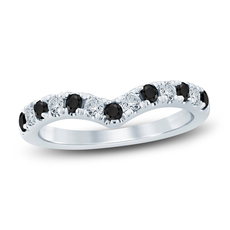Main Image 1 of Black & White Diamond Chevron Anniversary Ring 1/2 ct tw 14K White Gold