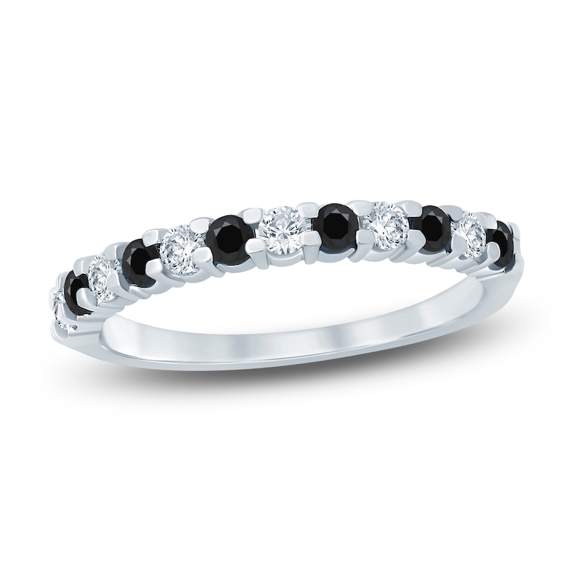 Main Image 1 of Black & White Diamond Anniversary Ring 1/2 ct tw 14K White Gold