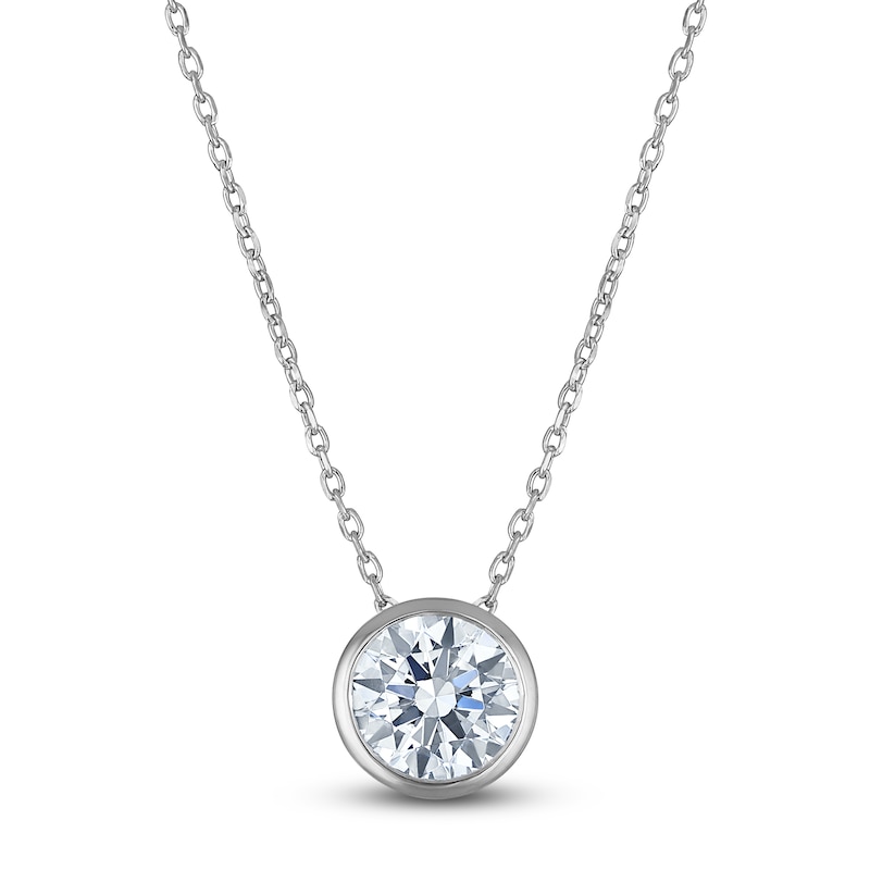 Main Image 1 of Certified Round-Cut Diamond Bezel-Set Solitaire Necklace 1-1/2 ct tw 14K White Gold 18" (I1/I)