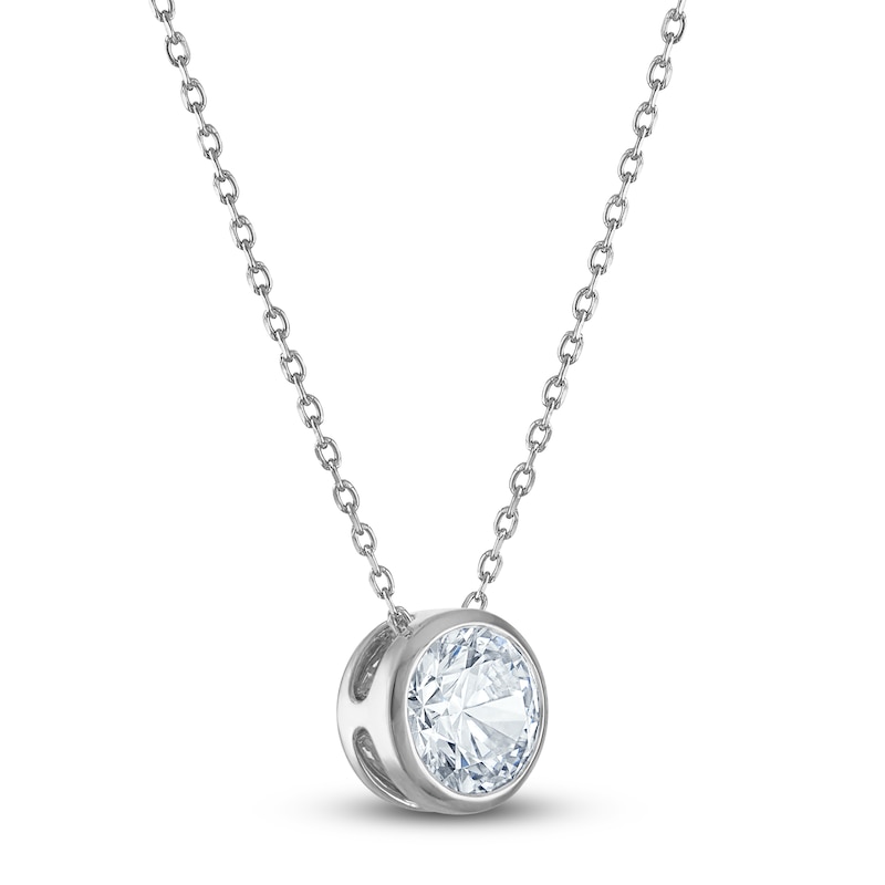 Main Image 2 of Certified Round-Cut Diamond Bezel-Set Solitaire Necklace 1-1/2 ct tw 14K White Gold 18" (I1/I)