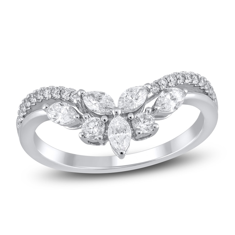 Main Image 1 of Certified Diamond Marquise & Round-Cut Contour Ring 5/8 ct tw 14K White Gold