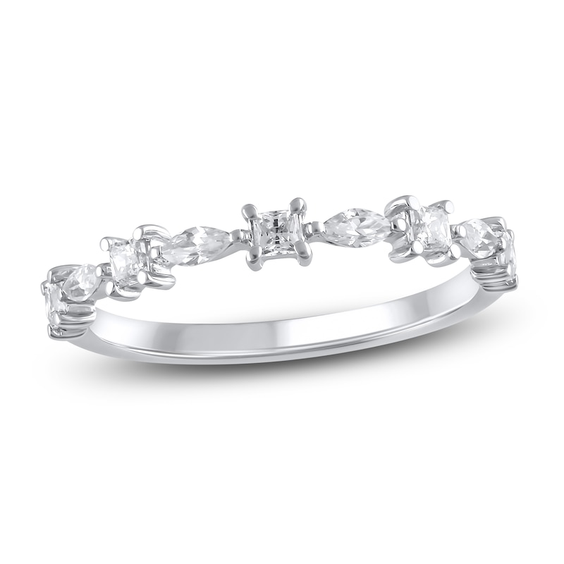 Main Image 1 of Certified Diamond Princess & Marquise-Cut Anniversary Ring 1/2 ct tw 14K White Gold