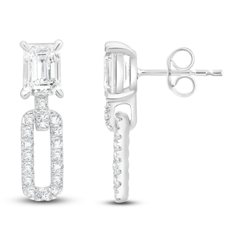 Main Image 1 of Emerald-Cut Lab-Grown Diamond Doorknocker Earrings 2 1/2 ct tw 14K White Gold