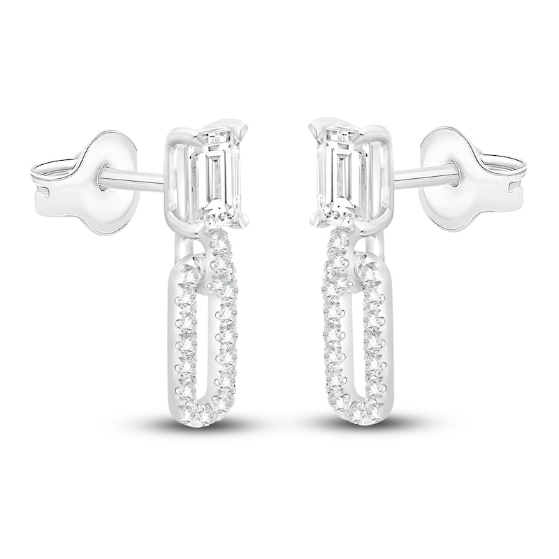 Main Image 2 of Emerald-Cut Lab-Grown Diamond Doorknocker Earrings 2 1/2 ct tw 14K White Gold