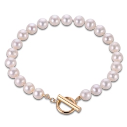 Cultured Pearl Strand Toggle Bracelet 14K Yellow Gold 7.5"