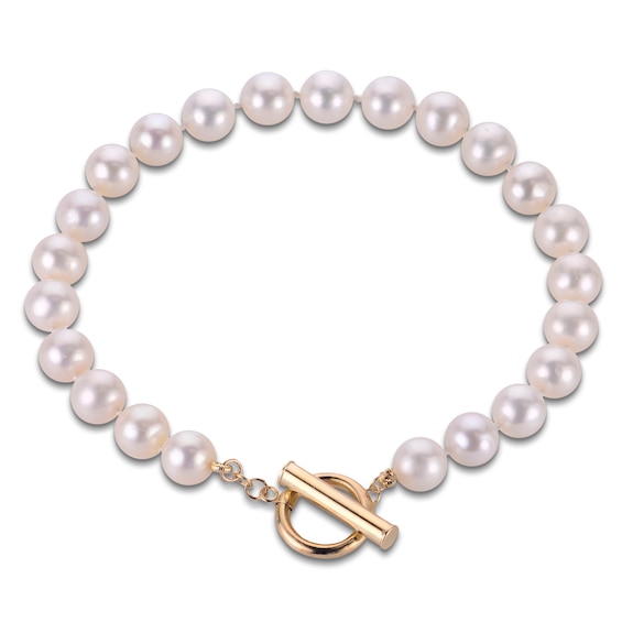 Cultured Pearl Strand Toggle Bracelet 14K Yellow Gold 7.5"