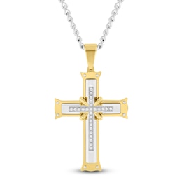 Men's Diamond Cross Necklace 1/8 ct tw Stainless Steel & Yellow Ion Plating 24"