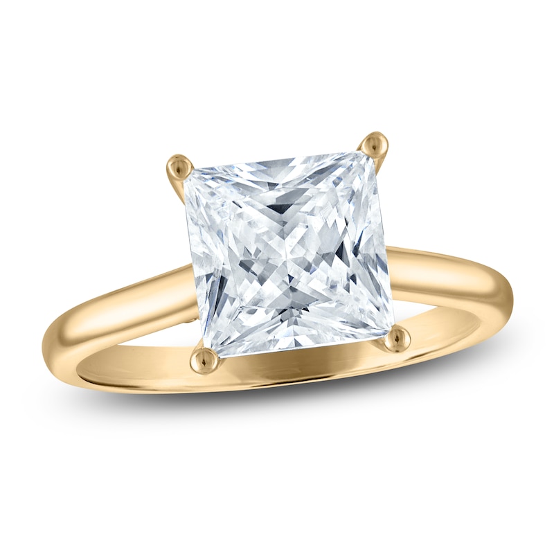 Main Image 1 of Princess-Cut Lab-Grown Diamond Solitaire Plus Engagement Ring 3 ct tw 18K Yellow Gold (VS2/F)