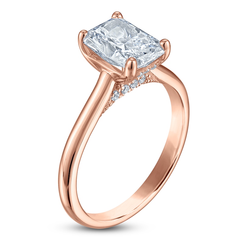 Main Image 2 of Radiant-Cut Lab-Grown Diamond Solitaire Plus Engagement Ring 2-5/8 ct tw 18K Rose Gold (VS2/F)