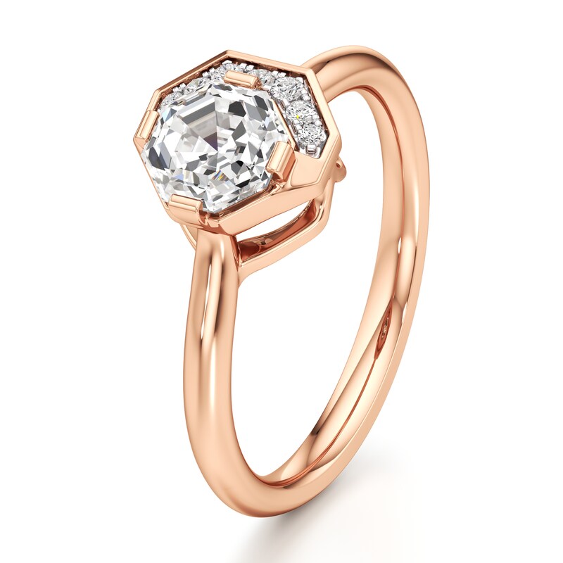 Main Image 4 of J'Lure Octagon Step-Cut Lab-Grown Diamond Half-Halo Engagement Ring 1 ct tw 18K Rose Gold
