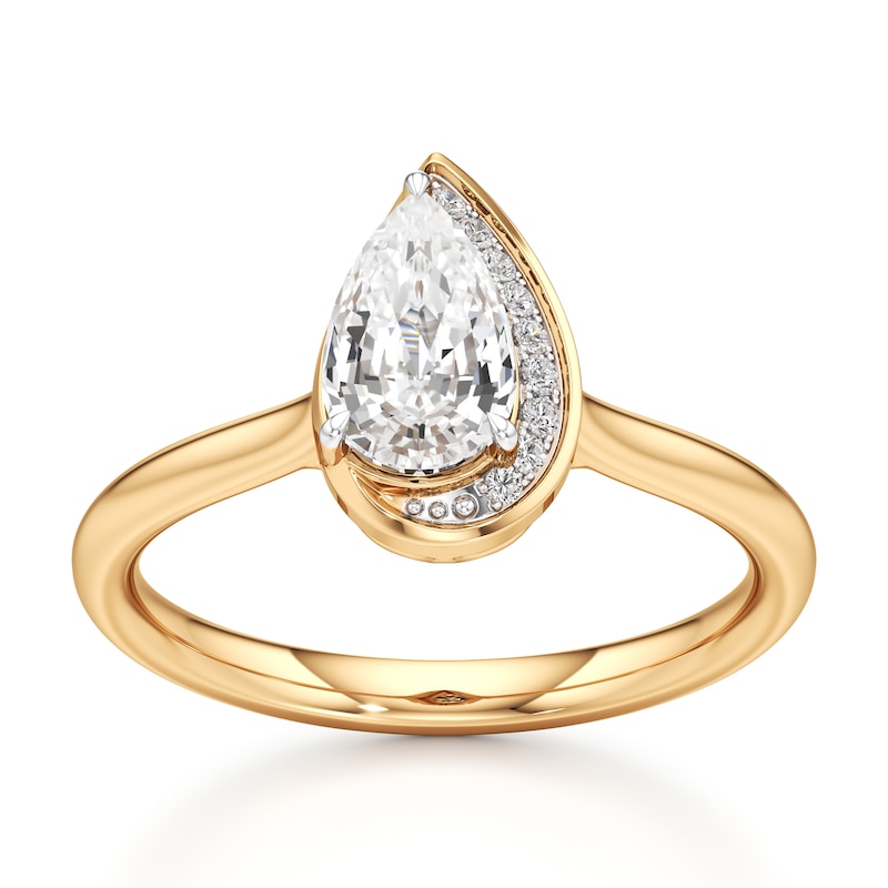 Main Image 1 of J'Lure Pear Step-Cut Lab-Grown Diamond Half-Halo Engagement Ring 1 ct tw 18K Yellow Gold