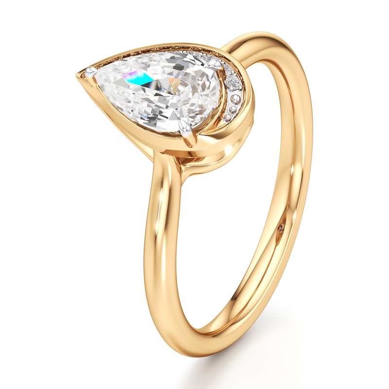 Main Image 4 of J'Lure Pear Step-Cut Lab-Grown Diamond Half-Halo Engagement Ring 1 ct tw 18K Yellow Gold