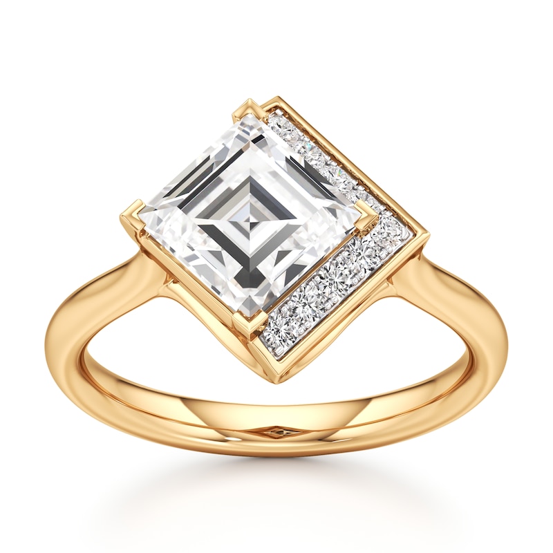 Main Image 1 of J'Lure Carre Step-Cut Lab-Grown Diamond Half-Halo Engagement Ring 2 ct tw 18K Yellow Gold