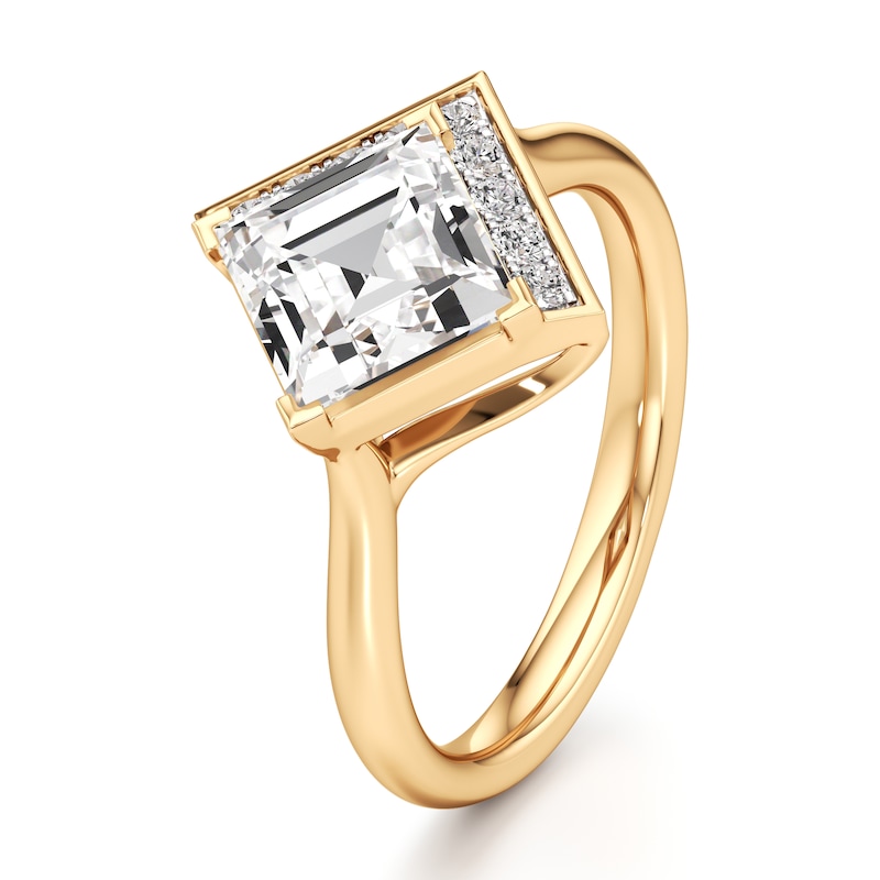 Main Image 4 of J'Lure Carre Step-Cut Lab-Grown Diamond Half-Halo Engagement Ring 2 ct tw 18K Yellow Gold