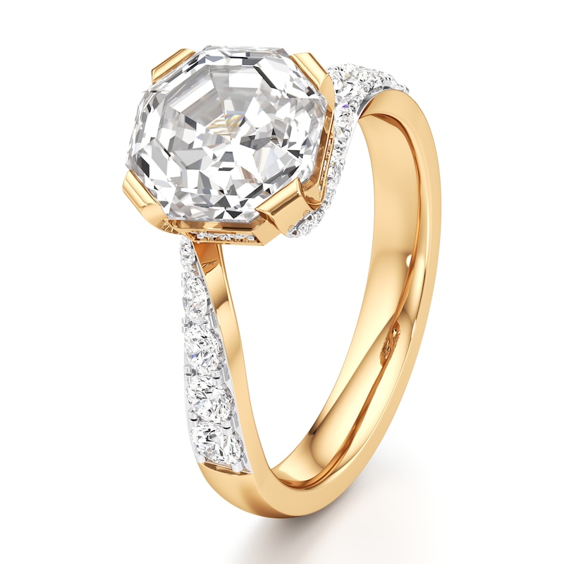 Main Image 4 of J'Lure Octagon Step-Cut Lab-Grown Diamond Bypass Engagement Ring 3-1/2 ct tw 18K Yellow Gold