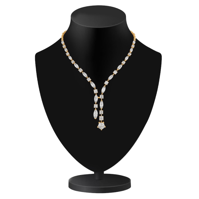 Main Image 3 of J'Lure Pentagon Brilliant-Cut, Moval Old-Cut & Square Emerald Step-Cut Lab-Grown Diamond Y-Drop Necklace 30-7/8 ct tw 14K Yellow Gold 17.5"