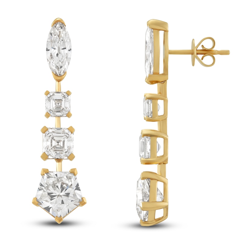 Main Image 1 of J'Lure Moval Old-Cut, Square Emerald Step-Cut & Pentagon Brilliant-Cut Lab-Grown Diamond Drop Earrings 8 ct tw 14K Yellow Gold