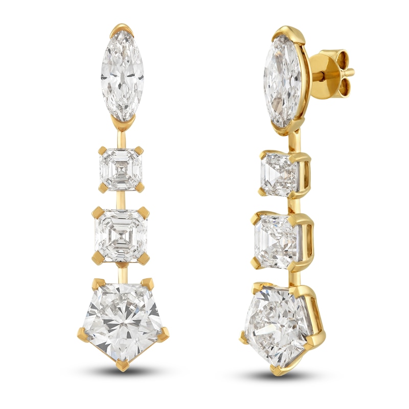 Main Image 2 of J'Lure Moval Old-Cut, Square Emerald Step-Cut & Pentagon Brilliant-Cut Lab-Grown Diamond Drop Earrings 8 ct tw 14K Yellow Gold